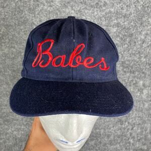 Babes Hat One Size Navy Blue Red Script Embroidered Adjustable Baseball Cap